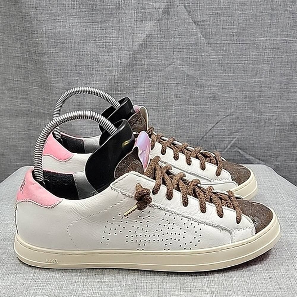P448 John Mor leopard-print Brown / Pink low-top sneakers Womens SZ 40